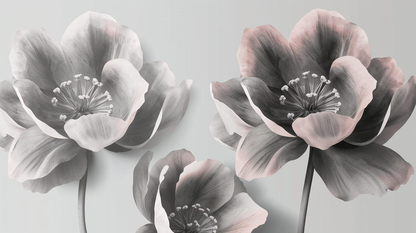 Refined serene Light Gray floral blossoms featuring tonal floral detail - Wall Mural & Peel and Stick Wallpaper for Painterly Interiors and Premium Home Styling