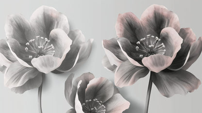 Refined serene Light Gray floral blossoms featuring tonal floral detail - Wall Mural & Peel and Stick Wallpaper for Painterly Interiors and Premium Home Styling