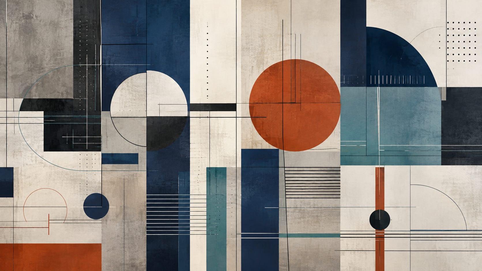 Architectural Abstract Navy Geometric Blocks featuring circular forms and linear grid - Wall Mural & Peel and Stick Wallpaper for Abstract Interiors and Premium Home Styling