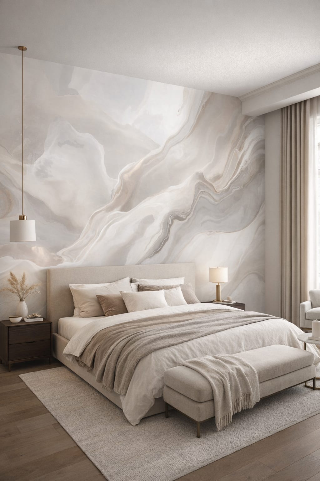 Luxury Contemporary neutral marble swirl abstract - Wall Mural Peel and Stick Wallpaper for Luxury Contemporary Master Bedroom.