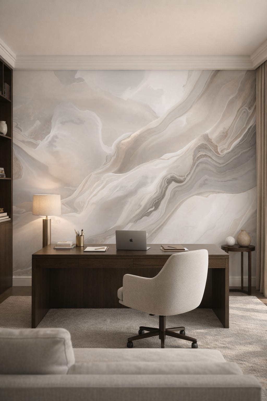 Modern (Modernist) grayscale marble swirl abstract - Wall Mural Peel and Stick Wallpaper for Modern (Modernist) Executive Home Office.