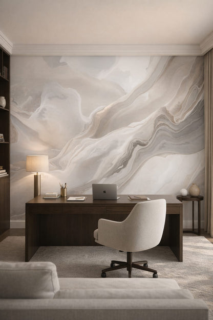 Modern (Modernist) grayscale marble swirl abstract - Wall Mural Peel and Stick Wallpaper for Modern (Modernist) Executive Home Office.