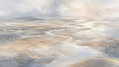 Serene watercolor Pale Blue tidal waterways featuring flowing waterways - Wall Mural & Peel and Stick Wallpaper for Watercolor Interiors and Premium Home Styling