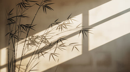 Calming minimalist Warm Beige bamboo shadows featuring window light and plaster wall texture - Wall Mural & Peel and Stick Wallpaper for Minimalist Interiors and Premium Home Styling.