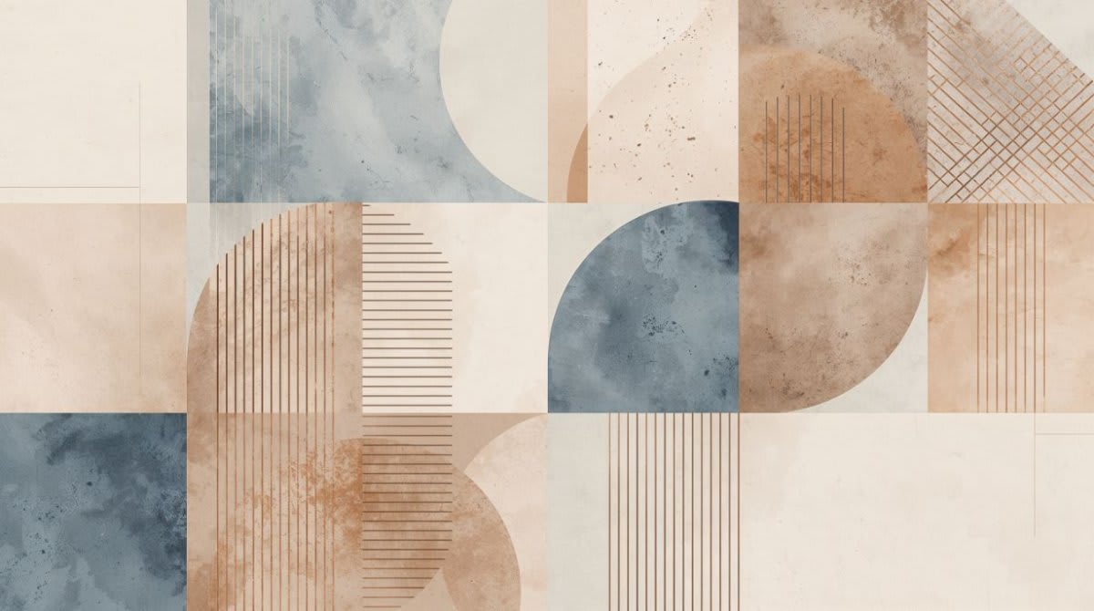 Modern minimalist Beige geometric blocks featuring arch shapes and linear stripes - Peel and Stick Wallpaper for Minimalist Interiors and Premium Home Styling.