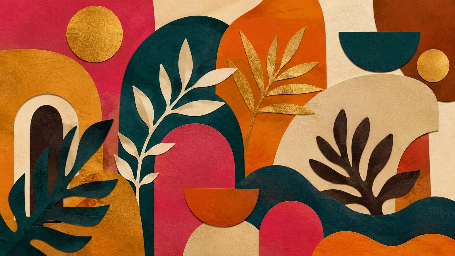 Textured sculptural Burnt Orange abstract botanical featuring arch shapes - Wall Mural & Peel and Stick Wallpaper for Abstract Interiors and Premium Home Styling