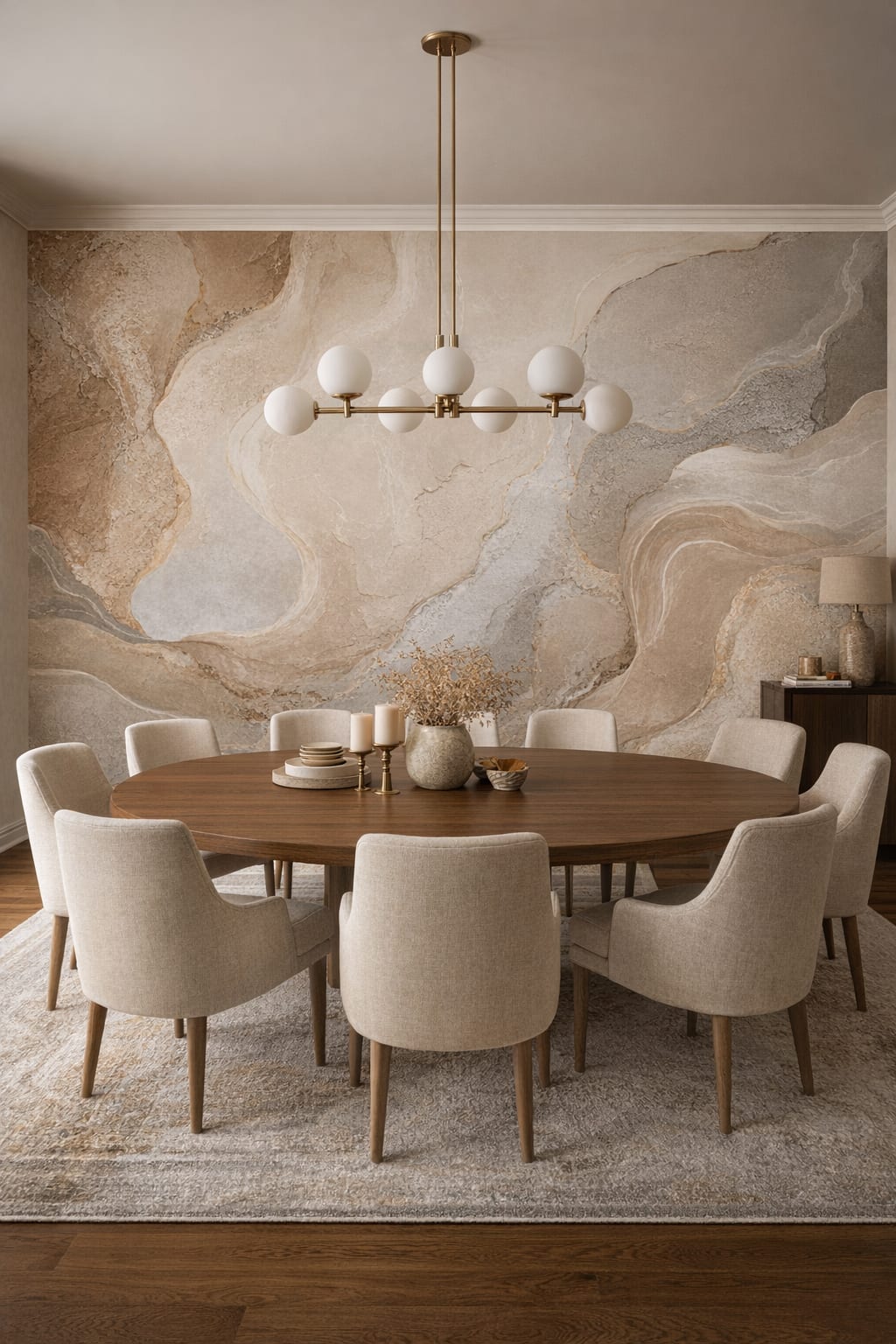 Neutral Luxury Contemporary abstract stone flow - Wall Mural Peel and Stick Wallpaper for Luxury Contemporary Formal Dining Room.