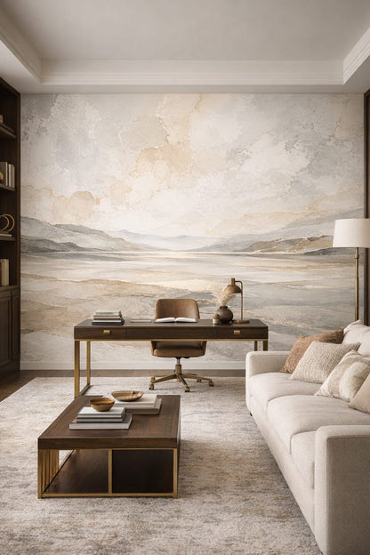 Luxury Contemporary neutral abstract landscape - Wall Mural Peel and Stick Wallpaper for Luxury Contemporary Executive Home Office.