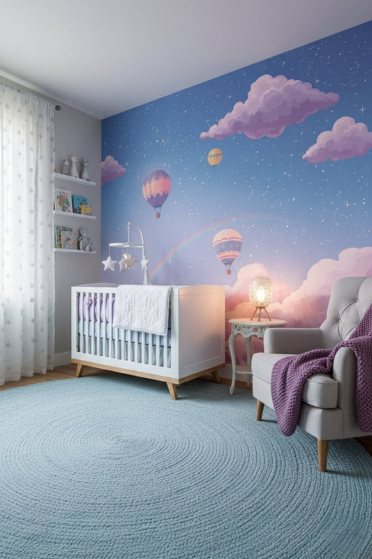 Balloon Twilight - Hot Air Balloon Accent Wall Mural Wallpaper - Recoat