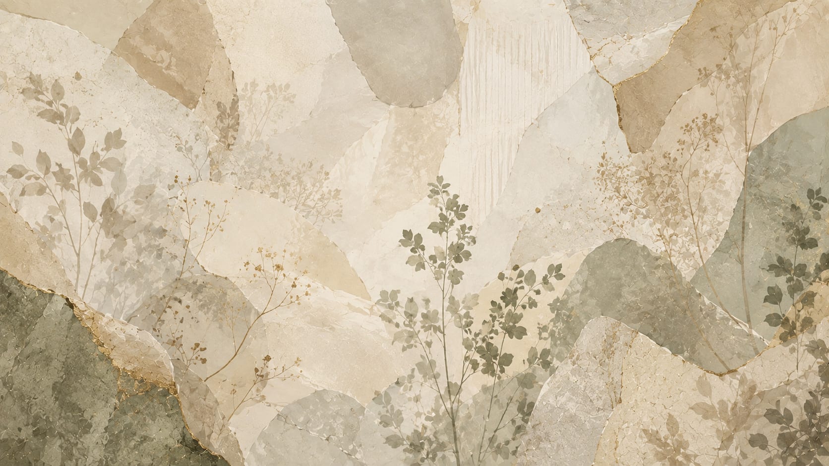Refined Textured Cream Abstract Botanical featuring botanical sprigs and organic shapes - Wall Mural & Peel and Stick Wallpaper for Abstract Interiors and Premium Home Styling