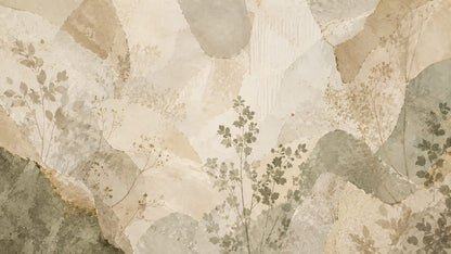 Refined Textured Cream Abstract Botanical featuring botanical sprigs and organic shapes - Wall Mural & Peel and Stick Wallpaper for Abstract Interiors and Premium Home Styling