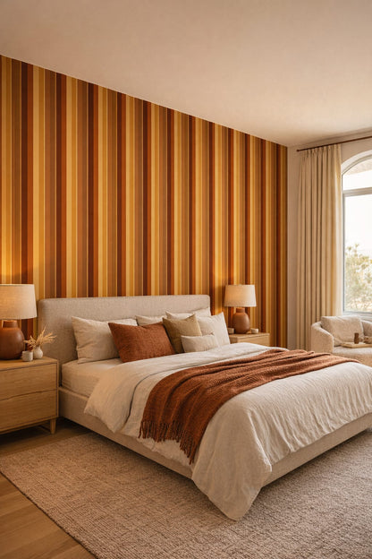 Desert Modern sand-clay vertical stripes - Wall Mural Peel and Stick Wallpaper for Desert Modern Master Bedroom.