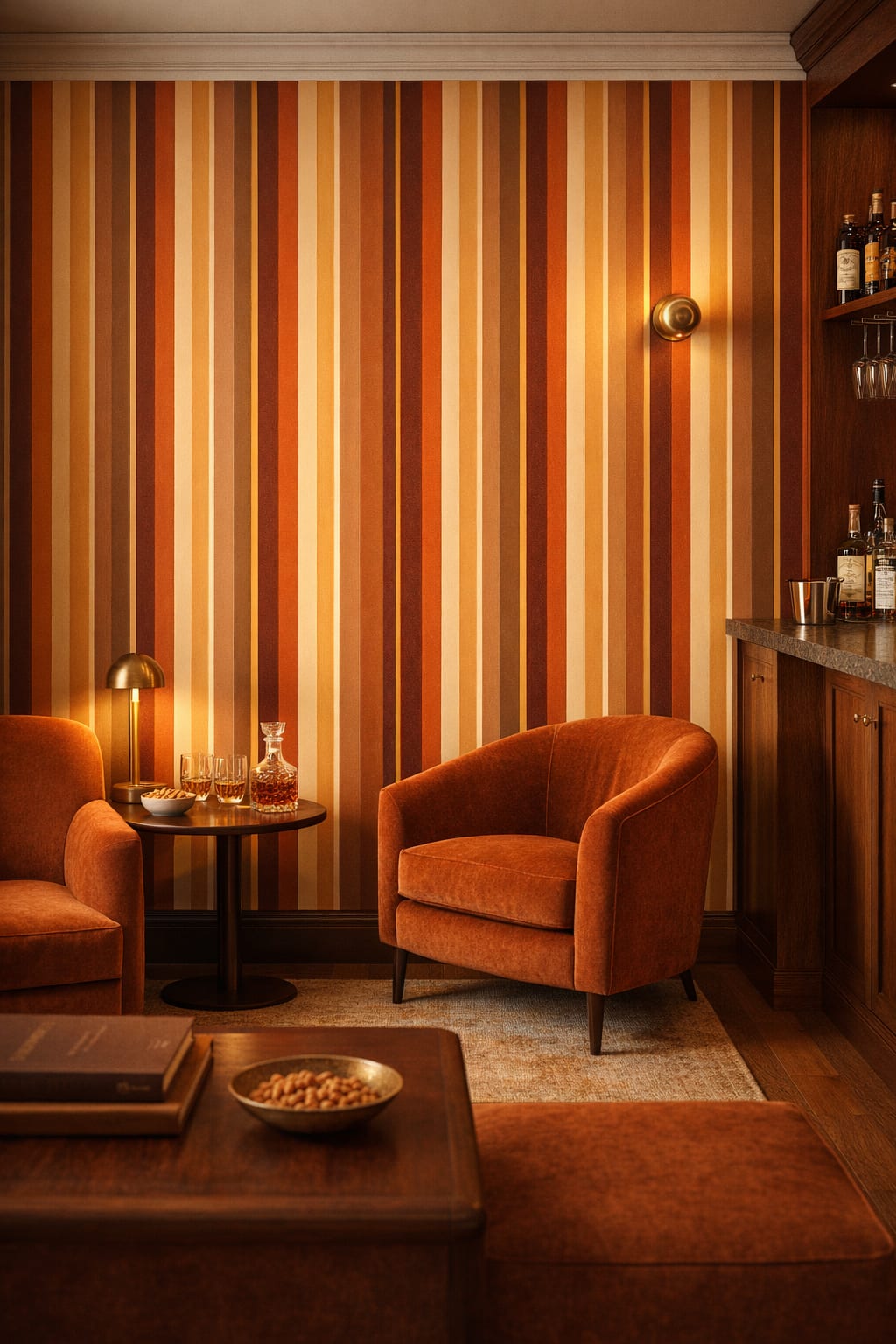 Quiet Luxury greige vertical stripes - Wall Mural Peel and Stick Wallpaper for Quiet Luxury Bar / Lounge.