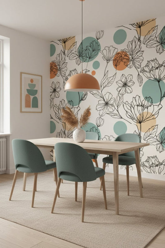 Bloom Line Art - Line Art Floral Accent Wall Mural Wallpaper - Recoat