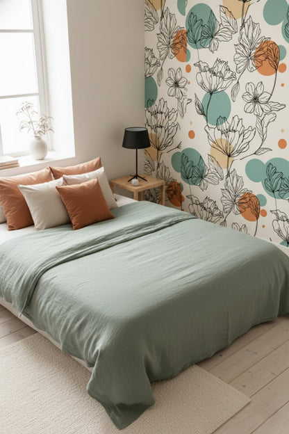 Bloom Line Art - Line Art Floral Accent Wall Mural Wallpaper - Recoat