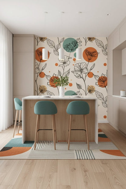 Bloom Line Art - Line Art Floral Accent Wall Mural Wallpaper - Recoat