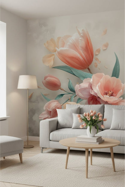 Blush Bloom - Pastel Flowers Accent Wall Mural Wallpaper - Recoat