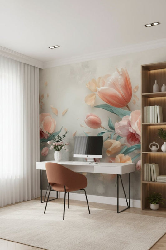 Blush Bloom - Pastel Flowers Accent Wall Mural Wallpaper - Recoat