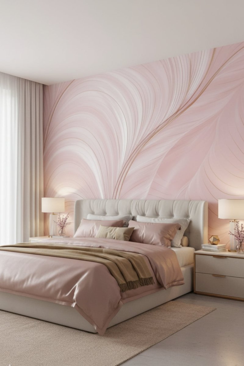 Blush Feathers - Abstract Lines Accent Wall Mural Wallpaper - Recoat