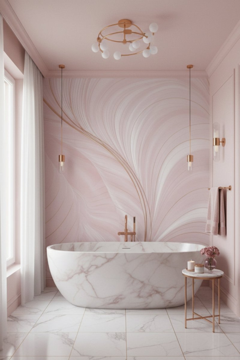 Blush Feathers - Abstract Lines Accent Wall Mural Wallpaper - Recoat