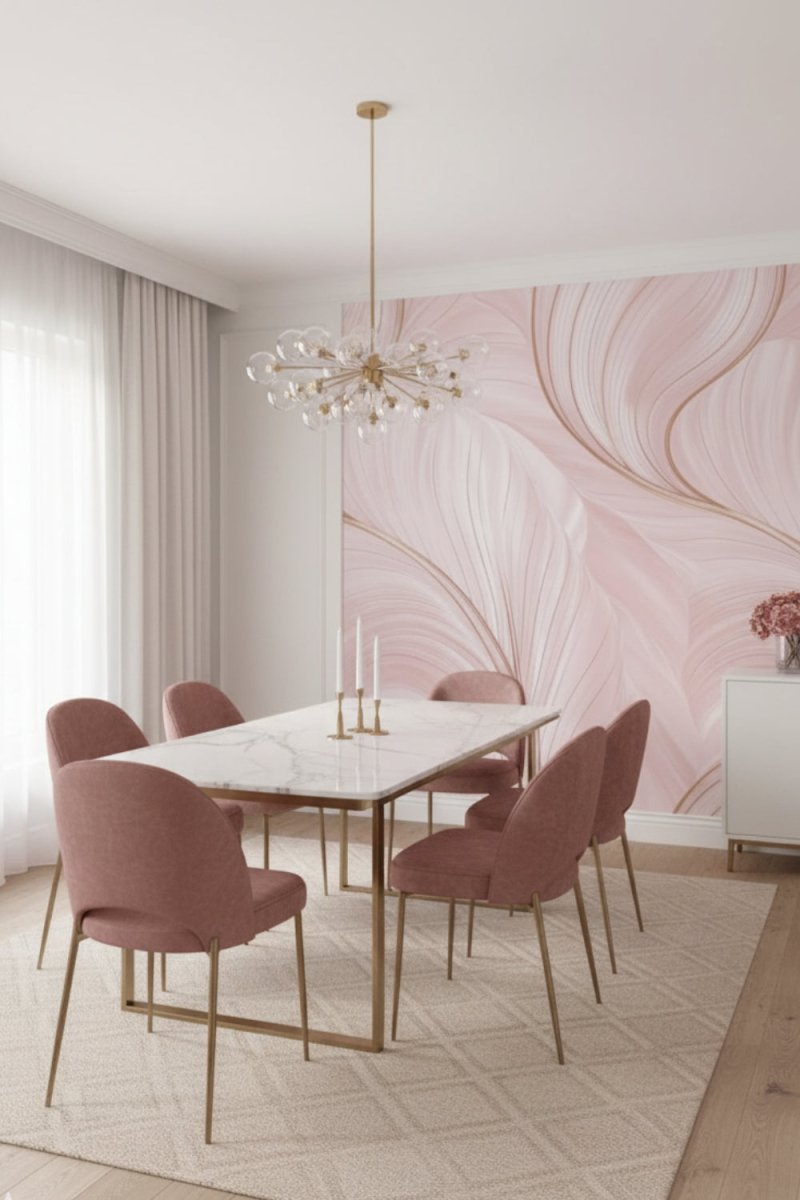Blush Feathers - Abstract Lines Accent Wall Mural Wallpaper - Recoat