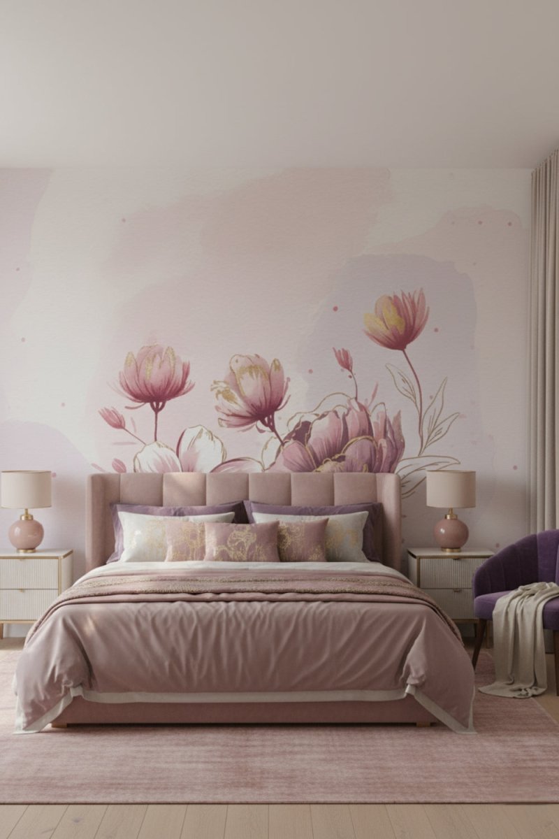 Blush Garden - Watercolor Flowers Accent Wall Mural Wallpaper - Recoat