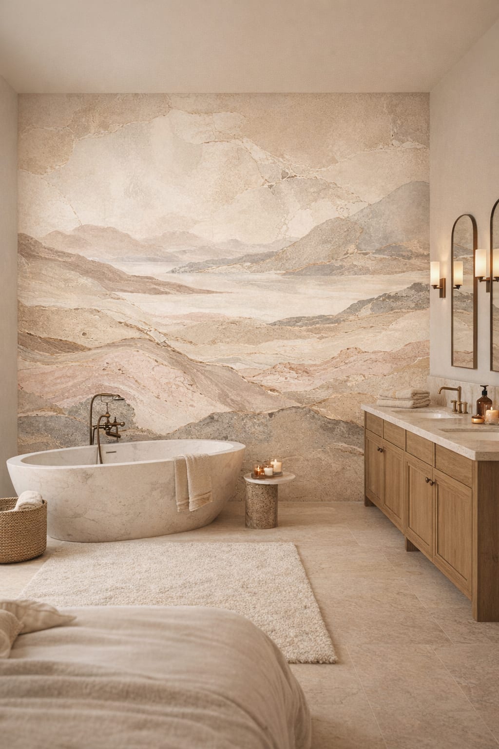 Greige Quiet Luxury abstract marble - Wall Mural Peel and Stick Wallpaper for Quiet Luxury Luxury Bathroom.