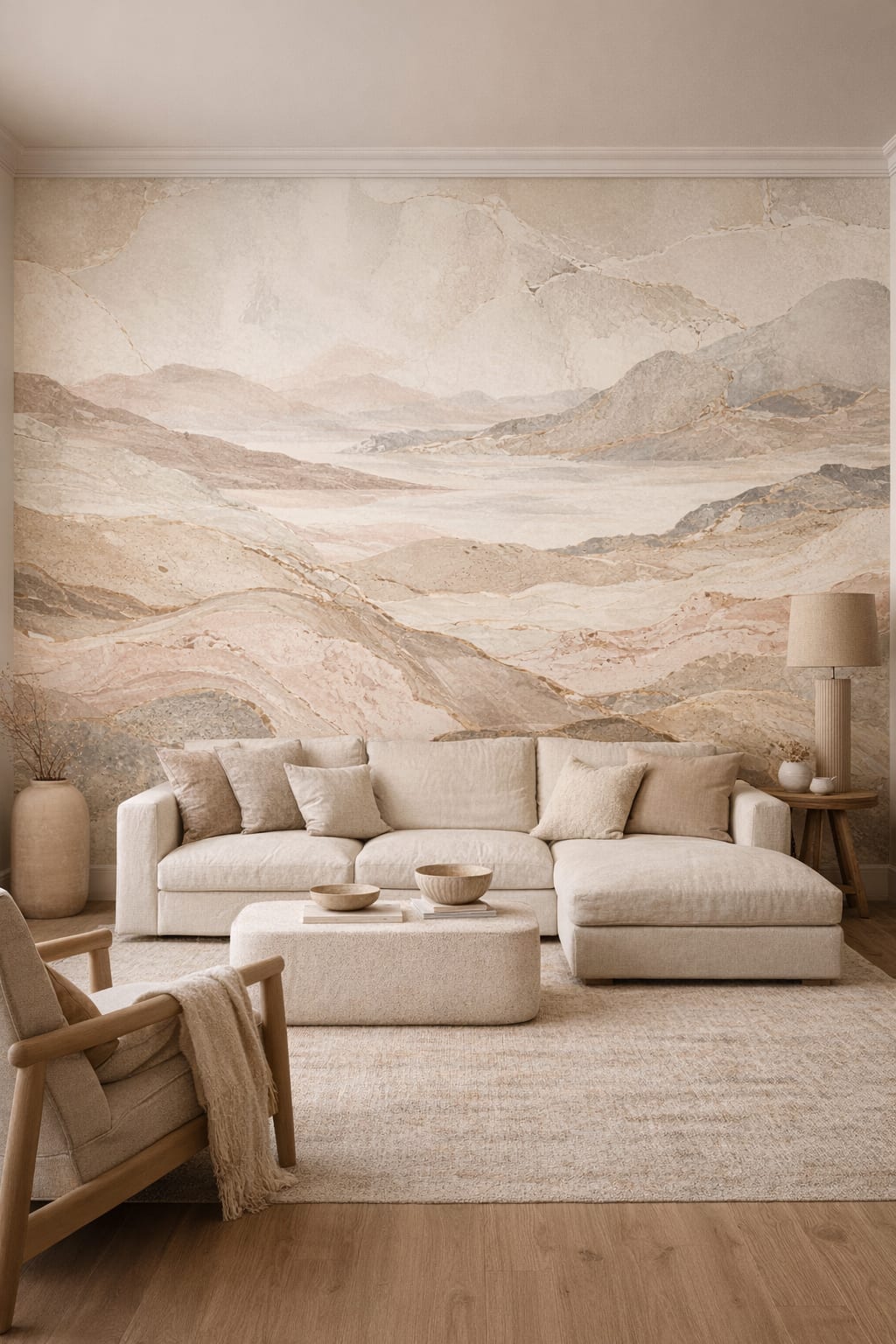 Cream sand abstract marble - Wall Mural Peel and Stick Wallpaper for Organic Modern Living Room.