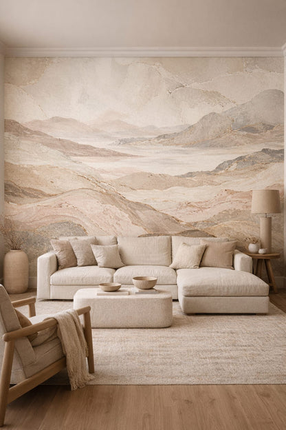 Cream sand abstract marble - Wall Mural Peel and Stick Wallpaper for Organic Modern Living Room.
