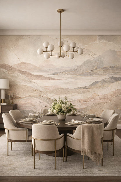 Contemporary neutral abstract marble - Wall Mural Peel and Stick Wallpaper for Contemporary Formal Dining Room.