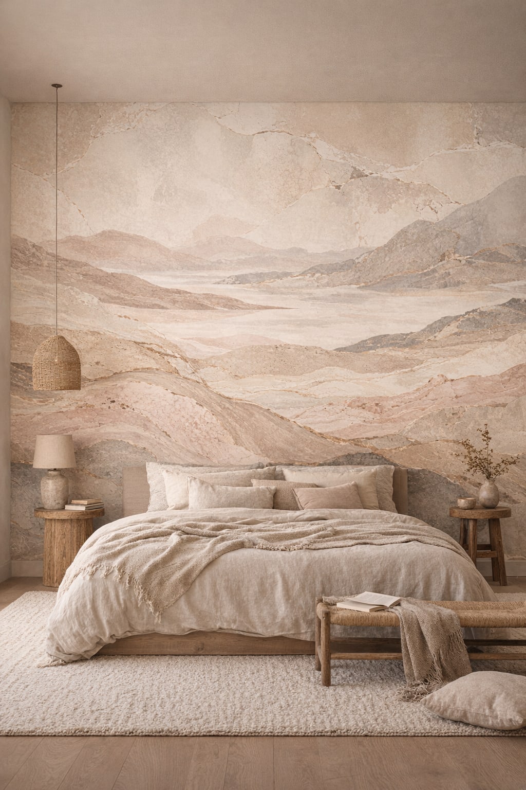 Wabi-sabi muted-earth-tone abstract marble - Wall Mural Peel and Stick Wallpaper for Wabi-sabi Master Bedroom.