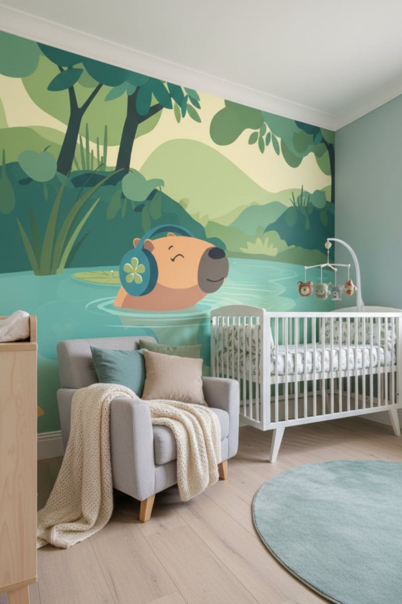 Capybara Chill - Scenic Lake Accent Wall Mural Wallpaper - Recoat