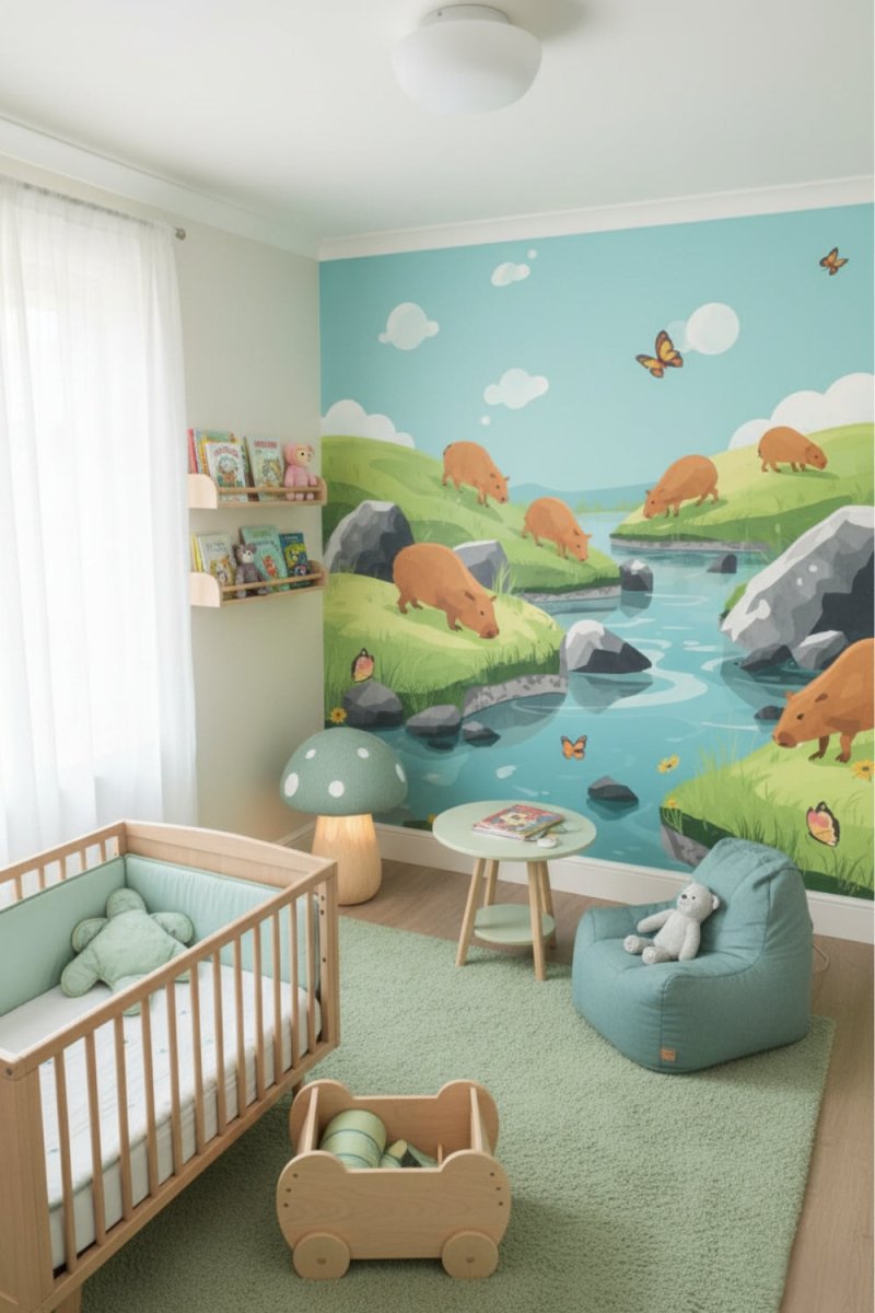 Capybara Field - Playful Animal Accent Wall Mural Wallpaper - Recoat