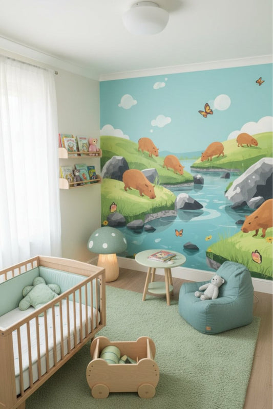Capybara Field - Playful Animal Accent Wall Mural Wallpaper - Recoat