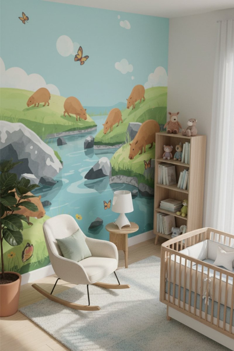 Capybara Field - Playful Animal Accent Wall Mural Wallpaper - Recoat