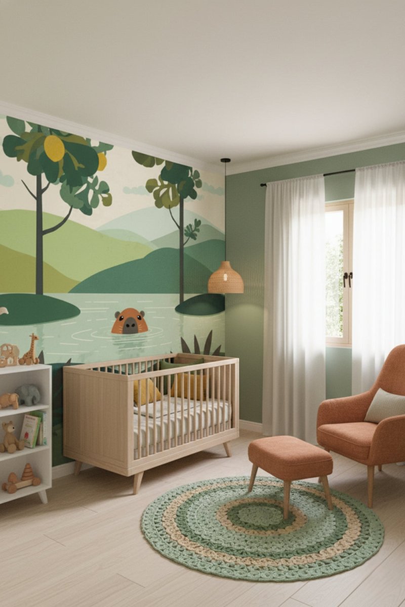 Capybara Peek - Forest Animal Accent Wall Mural Wallpaper - Recoat