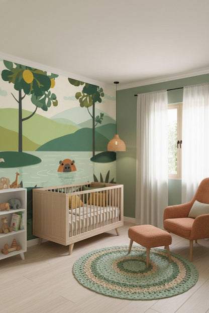 Capybara Peek - Forest Animal Accent Wall Mural Wallpaper - Recoat