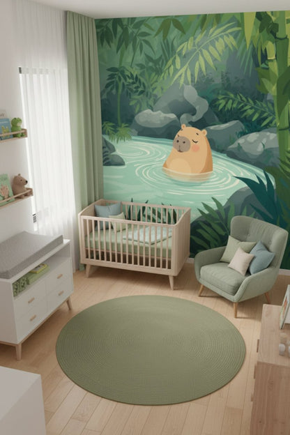 Capybara Springs - Playful Forest Accent Wall Mural Wallpaper - Recoat