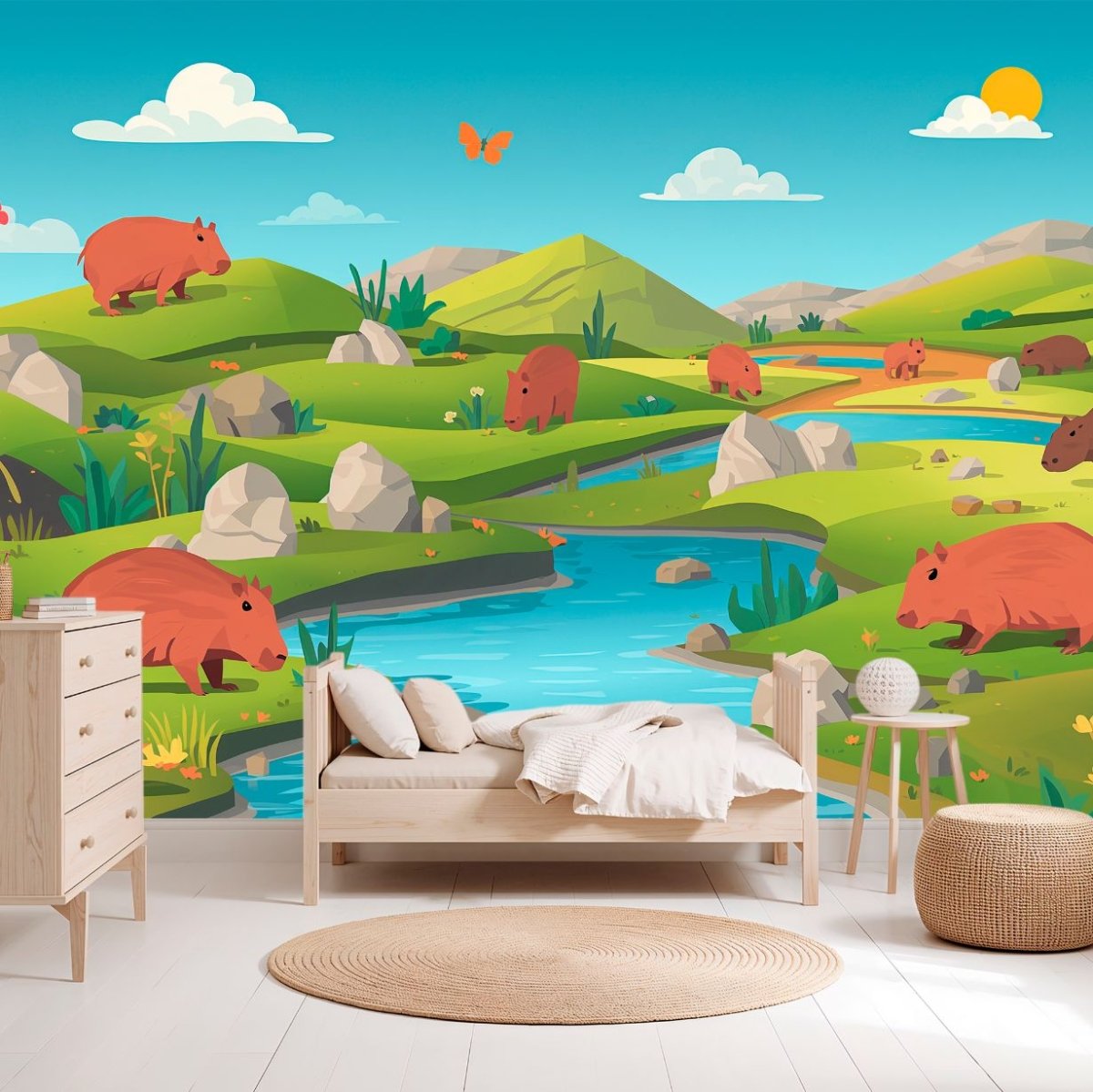 Capybara Valley - Playful Animal Accent Wall Mural Wallpaper - Recoat