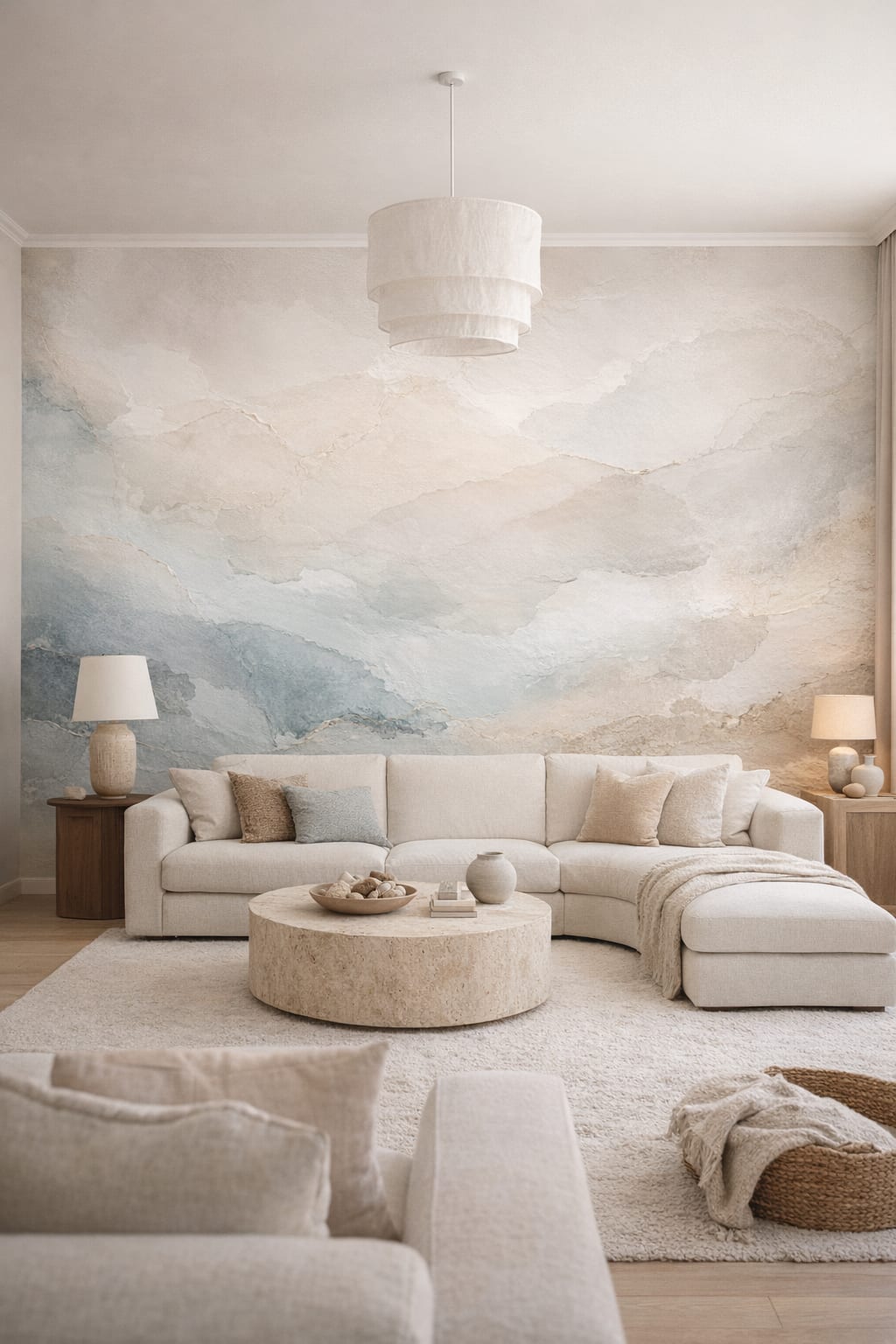 Organic Modern cream-and-sand abstract watercolor - Wall Mural Peel and Stick Wallpaper for Organic Modern Living Room.