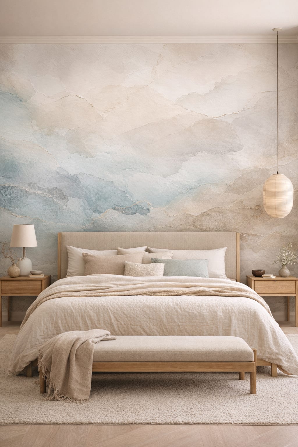 Sand off-white abstract watercolor - Wall Mural Peel and Stick Wallpaper for Japandi Master Bedroom.
