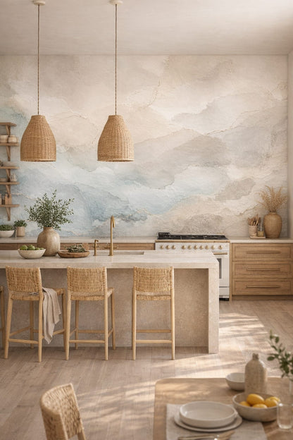 White sand abstract watercolor - Wall Mural Peel and Stick Wallpaper for Mediterranean Modern High-end Kitchen.