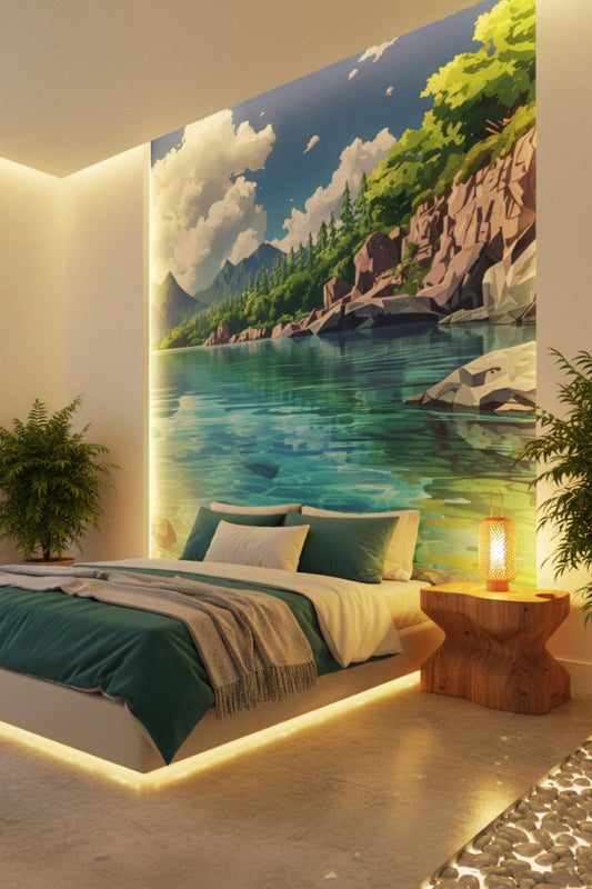 Crystal Lake - Mountain Vista Accent Wall Mural Wallpaper - Recoat