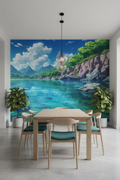 Crystal Lake - Mountain Vista Accent Wall Mural Wallpaper - Recoat