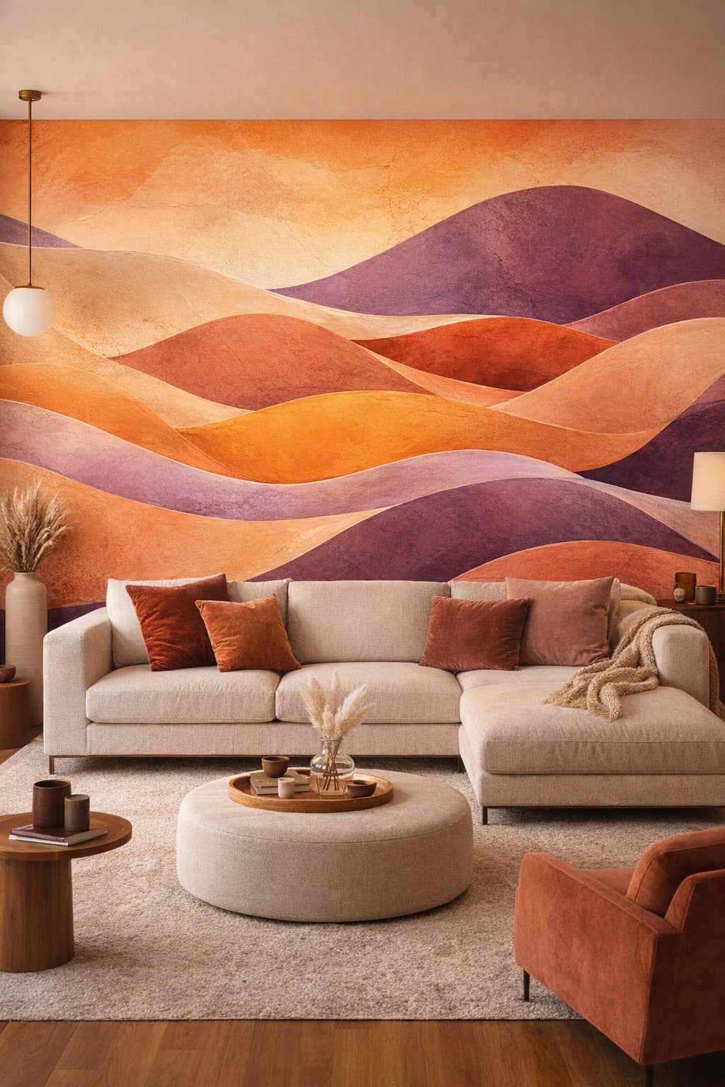 Warm neutral Luxury Contemporary abstract dunes - Wall Mural Peel and Stick Wallpaper for Luxury Contemporary Living Room.