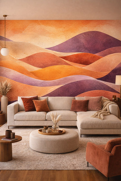 Warm neutral Luxury Contemporary abstract dunes - Wall Mural Peel and Stick Wallpaper for Luxury Contemporary Living Room.