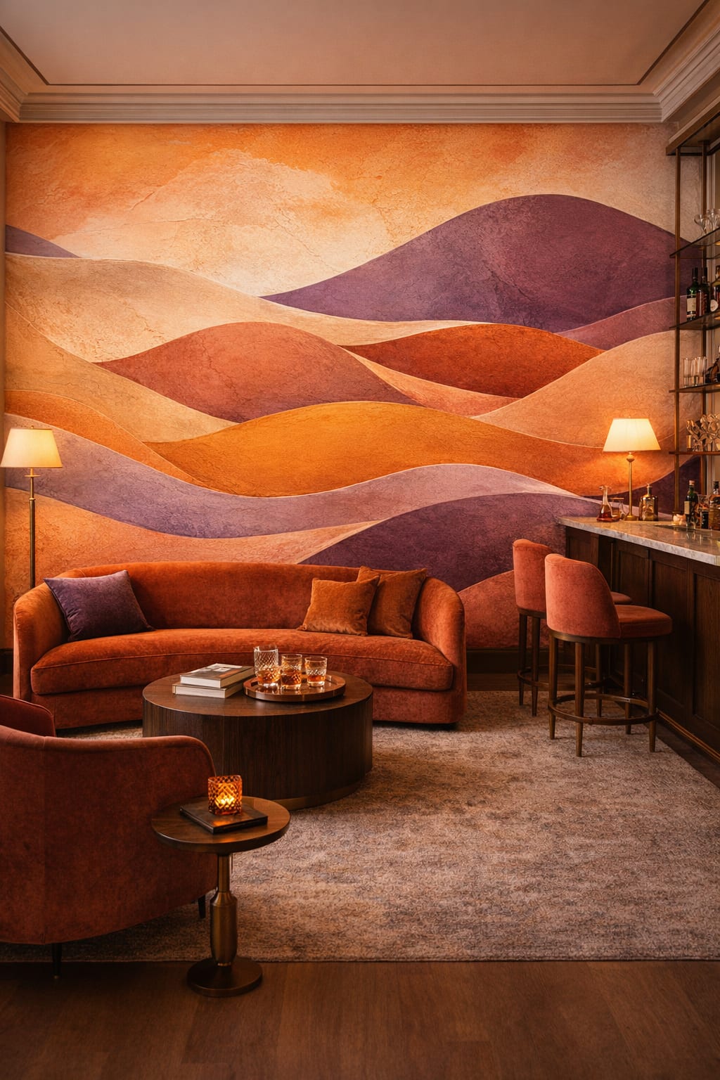 Black-gold abstract dunes - Wall Mural Peel and Stick Wallpaper for Art Deco Bar/Lounge.