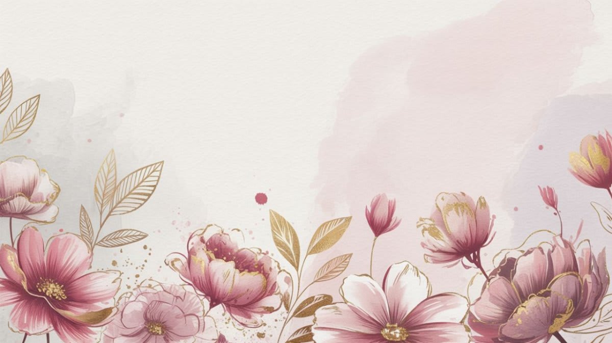 Soft dreamy Blush Pink floral featuring watercolor blossoms and gold leaves - Wall Mural & Peel and Stick Wallpaper for Floral Watercolor Nursery or Kids Room