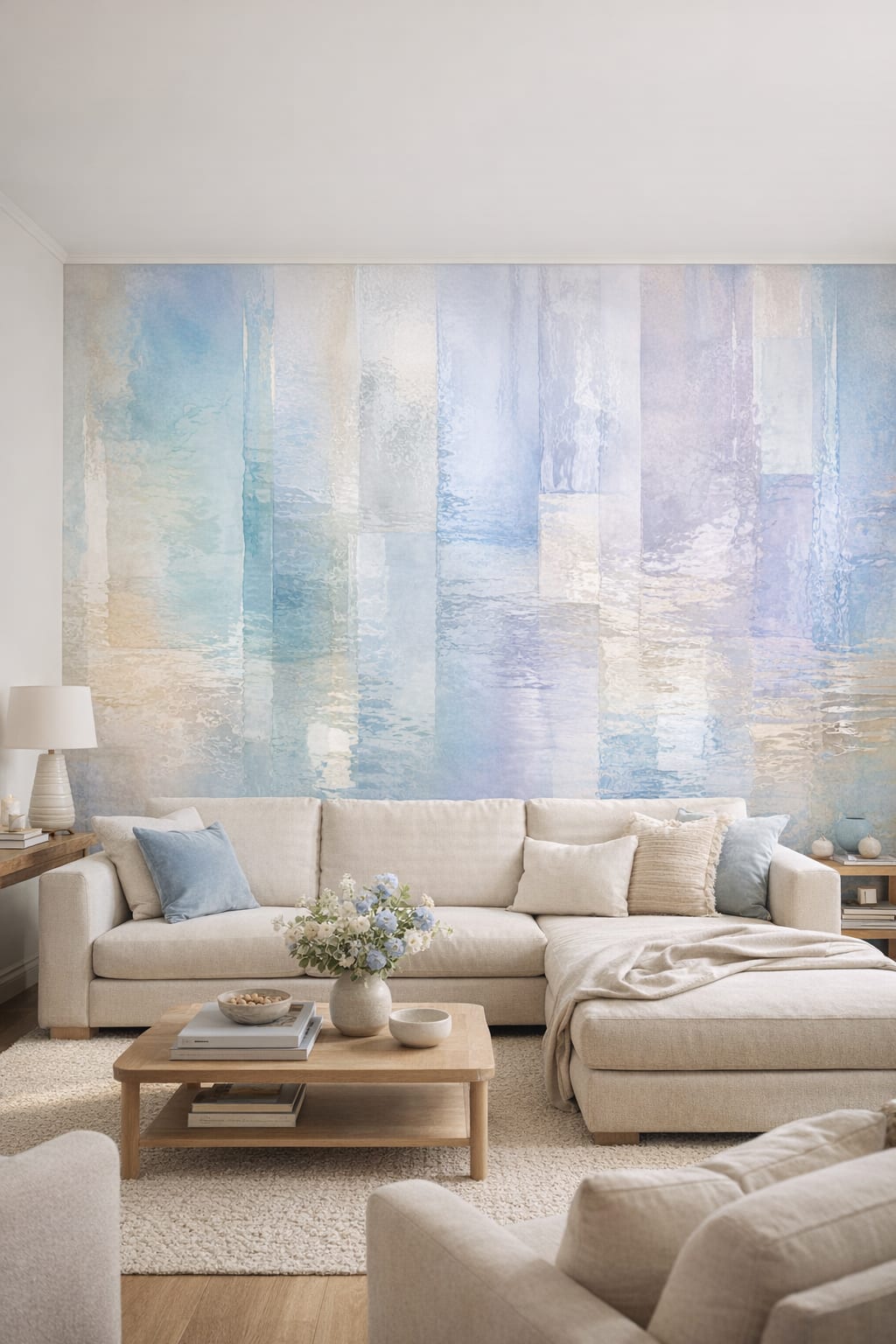 Contemporary neutral-accent abstract verticals - Wall Mural Peel and Stick Wallpaper for Contemporary Living Room.
