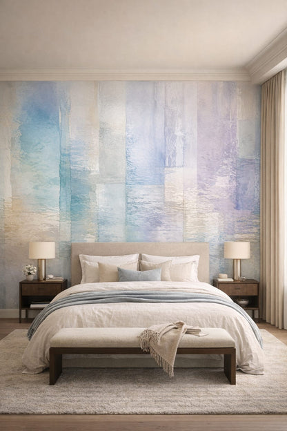 Greige Quiet Luxury abstract verticals - Wall Mural Peel and Stick Wallpaper for Quiet Luxury Master Bedroom.